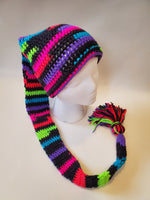 Crochet Pixie Long Tail Winter Hat Neon And Black