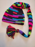 Crochet Pixie Long Tail Winter Hat Neon And Black