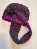 Crochet Pixie Long Tail Winter Hat Purple and Black