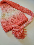 Crochet Pixie Long Tail Winter Hat Coral and Cream