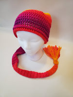 Crochet Pixie Long Tail Winter Hat Neon Rainbow