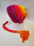 Crochet Pixie Long Tail Winter Hat Neon Rainbow