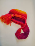 Crochet Pixie Long Tail Winter Hat Neon Rainbow