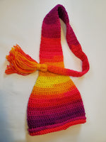 Crochet Pixie Long Tail Winter Hat Neon Rainbow