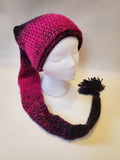 Crochet Pixie Long Tail Winter Hat Pink and Black