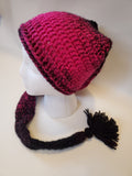 Crochet Pixie Long Tail Winter Hat Pink and Black