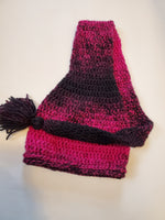 Crochet Pixie Long Tail Winter Hat Pink and Black