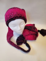 Crochet Pixie Long Tail Winter Hat Pink and Black