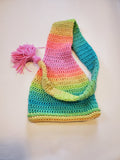 Crochet Pixie Long Tail Winter Hat Pastel Rainbow