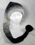 Crochet Pixie Long Tail Winter Hat Black/Cream