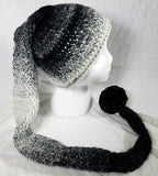 Crochet Pixie Long Tail Winter Hat Black/Cream