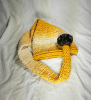 Crochet Pixie Long Tail Winter Hat Yellow/Cream