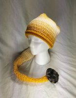 Crochet Pixie Long Tail Winter Hat Yellow/Cream