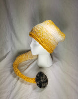 Crochet Pixie Long Tail Winter Hat Yellow/Cream