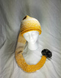 Crochet Pixie Long Tail Winter Hat Yellow/Cream