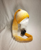 Crochet Pixie Long Tail Winter Hat Yellow/Cream